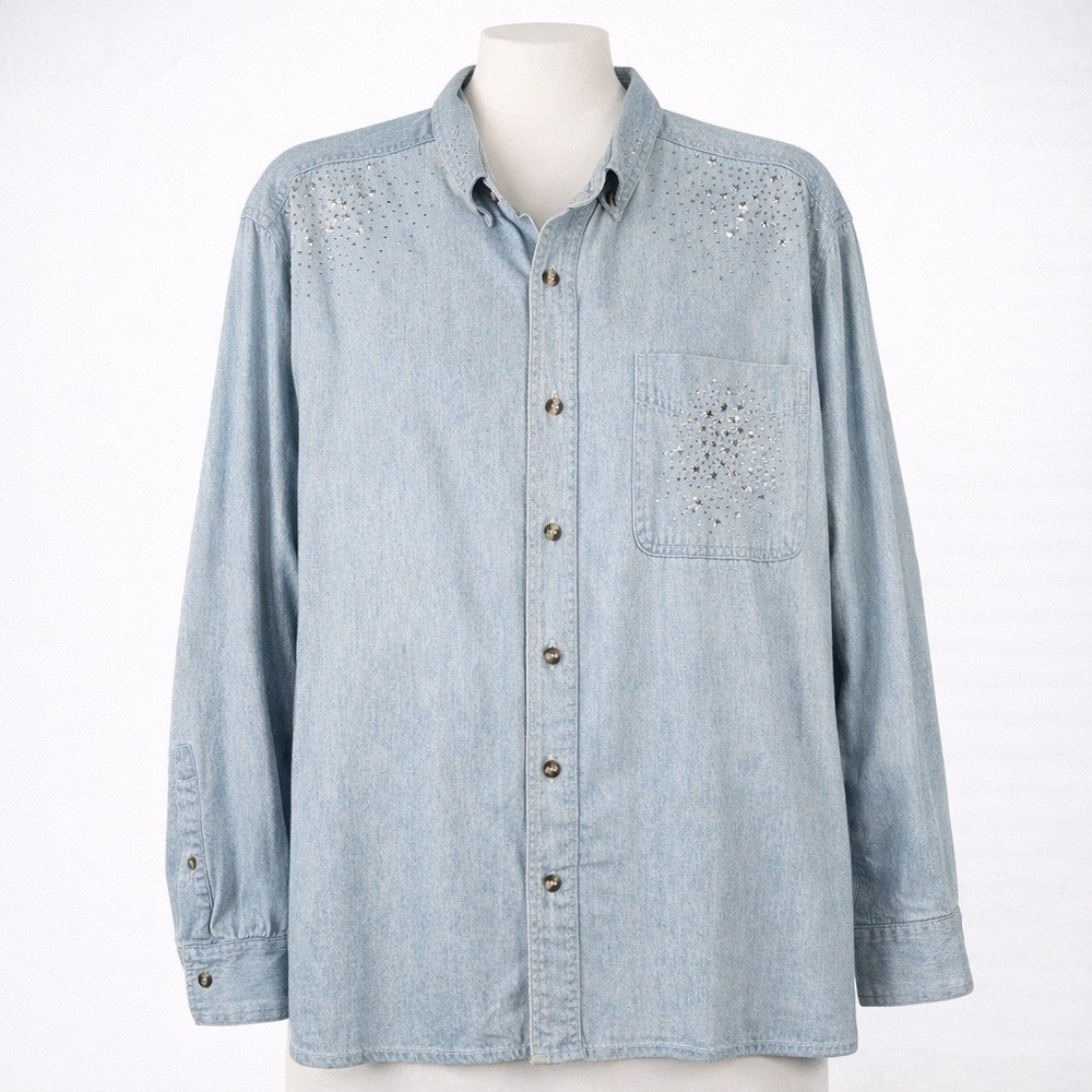 Vintage Christine Alexander Y2K Denim Button Shirt Blue Size L Star Americana